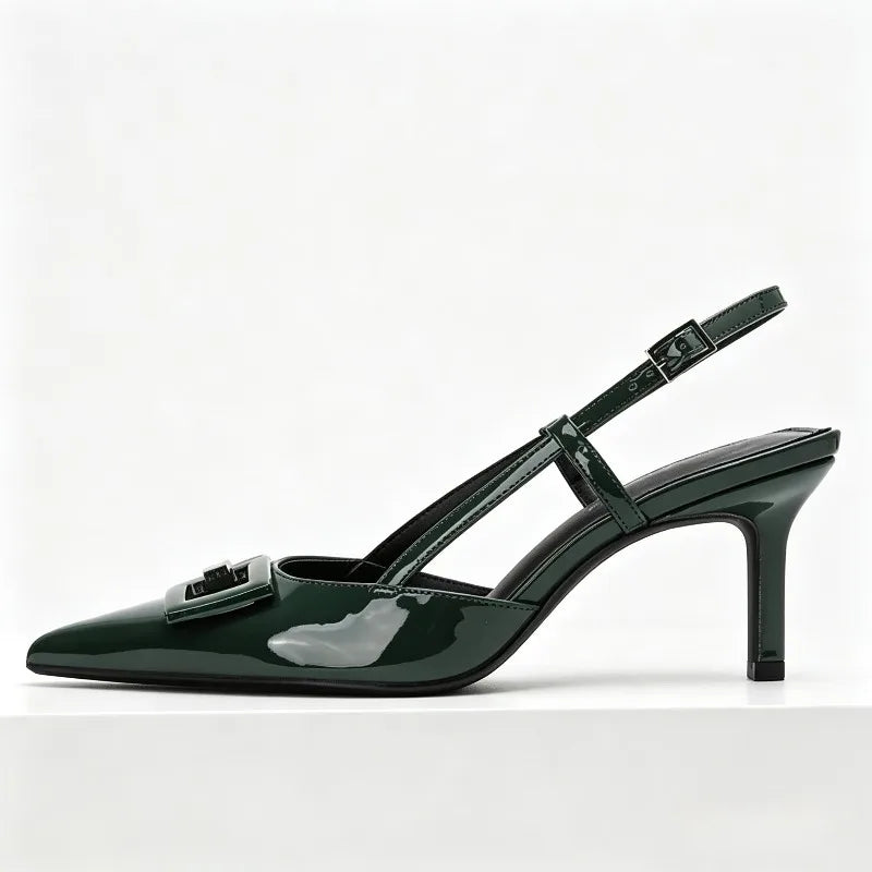 High-quality Patent Leather Slingbacks Pumps Pointed Toe Thin High Heel