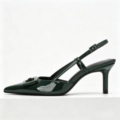 High-quality Patent Leather Slingbacks Pumps Pointed Toe Thin High Heel