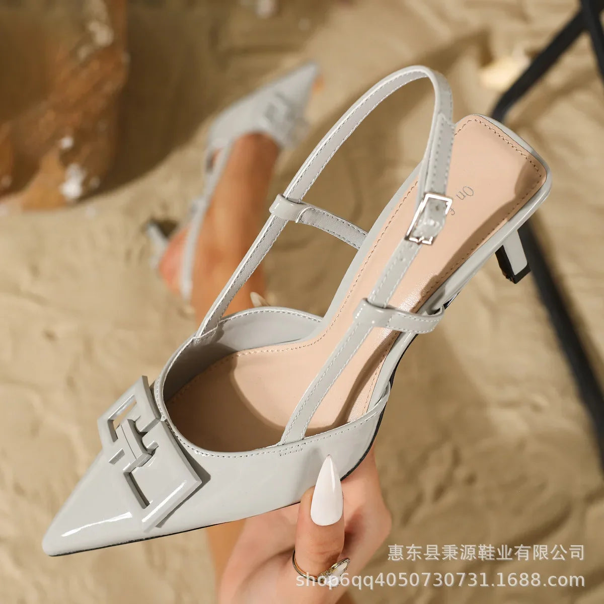 High-quality Patent Leather Slingbacks Pumps Pointed Toe Thin High Heel