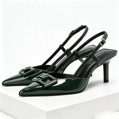 High-quality Patent Leather Slingbacks Pumps Pointed Toe Thin High Heel