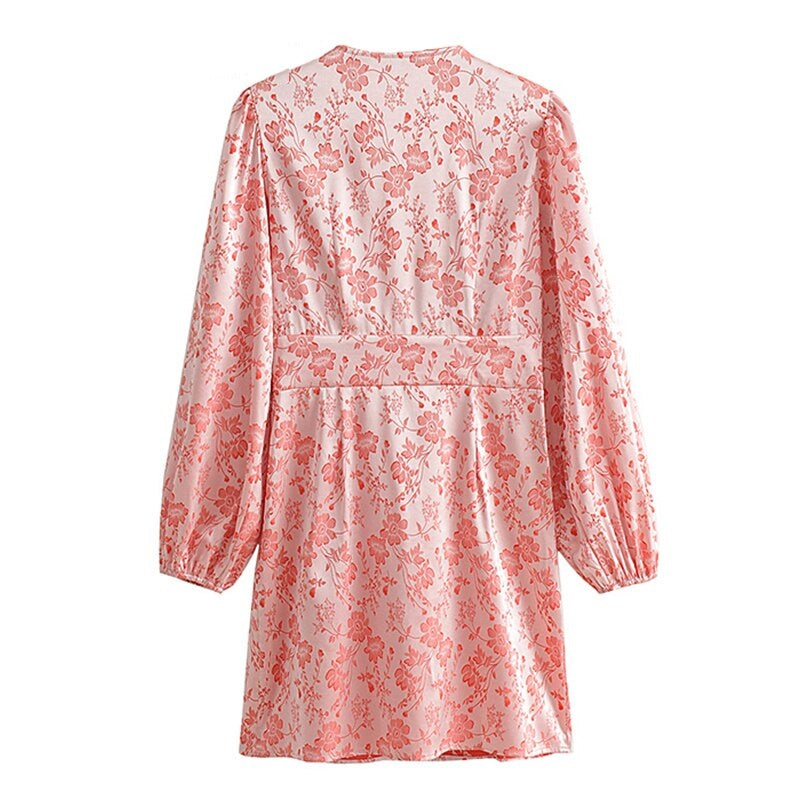Elegant V-Neck Lantern Sleeve Empire Waist Nightclub Dress