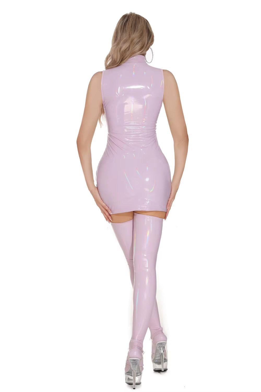 Elegant Solid Hip Slip Sweet Cute Latex Hollow Out Punk Dance Dress