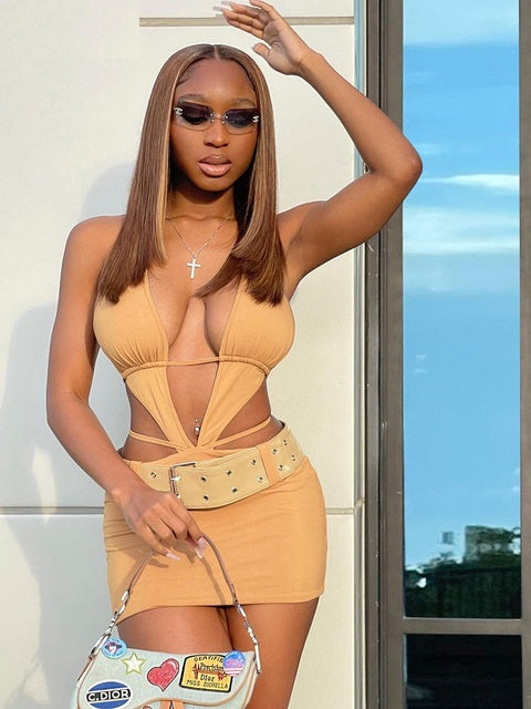 Hollow Halter Skinny Party Sleeveless Bodycon Dress