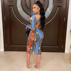 Hollow Long Sleeve Night Club Party Dress
