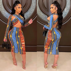 Hollow Long Sleeve Night Club Party Dress