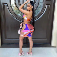 Hollow Out Backless Bandage Printed Bodycon Dress