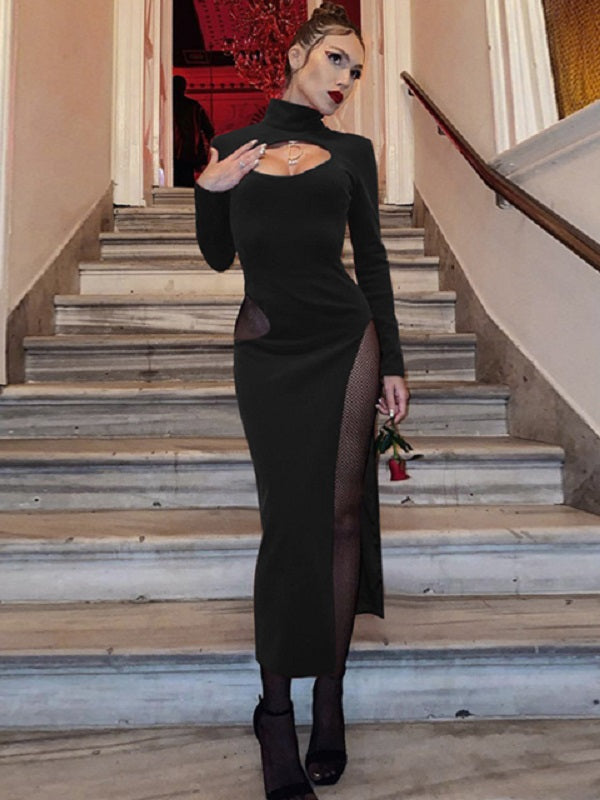 Hollow Out High Neck Night Club Party Dress