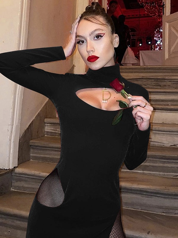 Hollow Out High Neck Night Club Party Dress