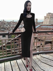 Hollow Out High Neck Night Club Party Dress