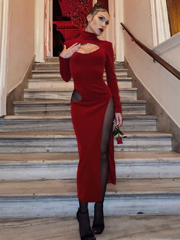 Hollow Out High Neck Night Club Party Dress