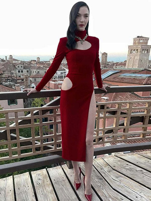 Hollow Out High Neck Night Club Party Dress