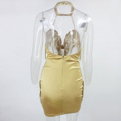 Hollow Out Halter Club Backless Short Glitter Mini Dress