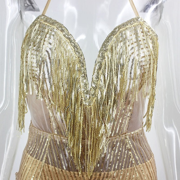 Hollow Out Halter Club Backless Short Glitter Mini Dress