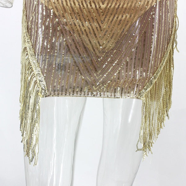Hollow Out Halter Club Backless Short Glitter Mini Dress