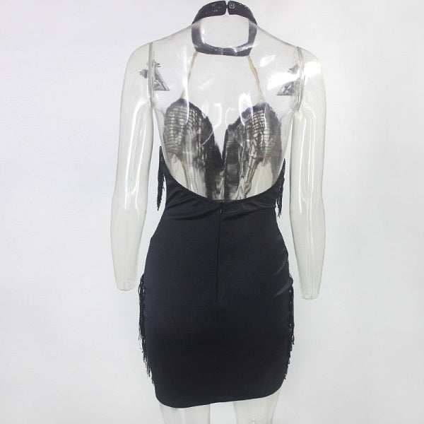 Hollow Out Halter Club Backless Short Glitter Mini Dress