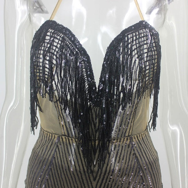 Hollow Out Halter Club Backless Short Glitter Mini Dress