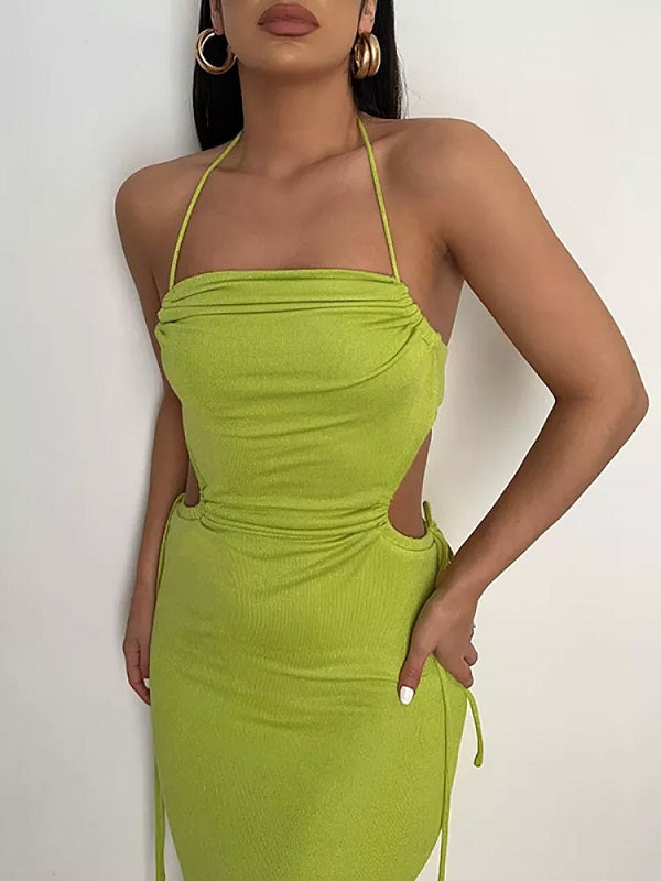 Hollow Out Halter Backless Lace Party Dress