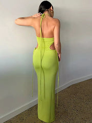 Hollow Out Halter Backless Lace Party Dress