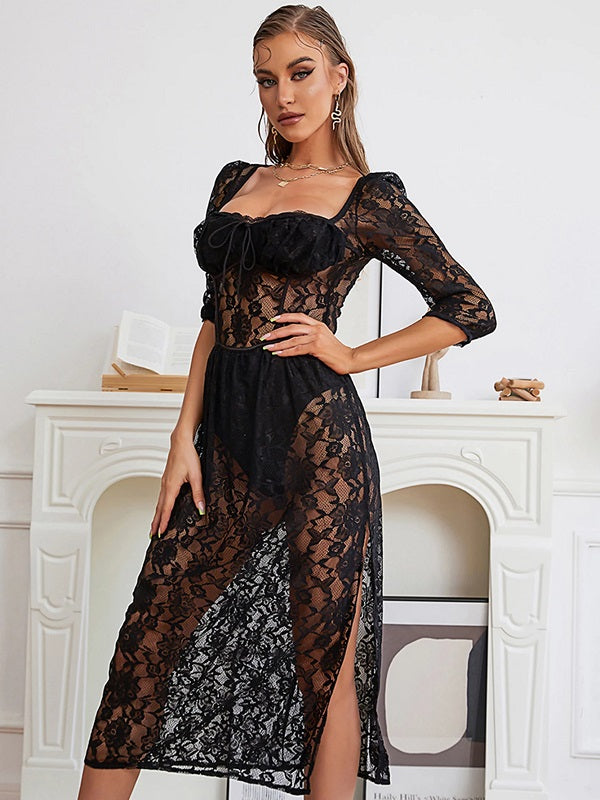 Hollow Out See Through Half Sleeve Party Dress