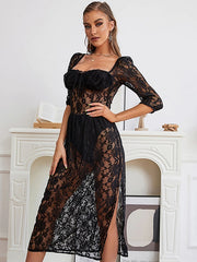 Hollow Out See Through Half Sleeve Party Dress