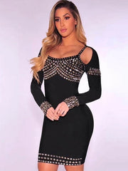 Hollow Out Long Sleeve Club Party Dress