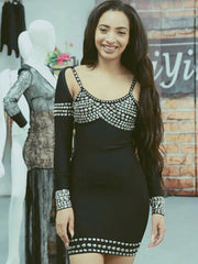 Hollow Out Long Sleeve Club Party Dress
