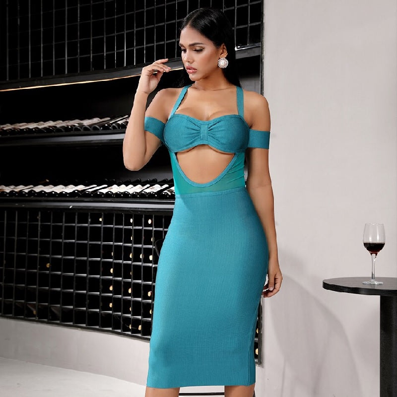 Hollow Out Spaghetti Strap Bodycon Club Celebrity Bandage Dress