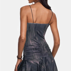 Hollow Out Sleeveless V Neck Ruched Ruffles Backless Bodycon Mini Dress
