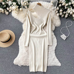 Hollow Out Stand Neck Long Sleeve Slim Dress