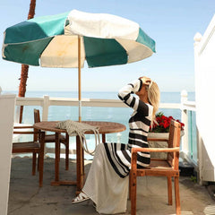 Hollow Out Stripe Color Blocking Round Neck Knitted Dress
