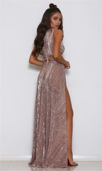 Hollow Out Suspender Maxi Long Dress Slit Backless Dress