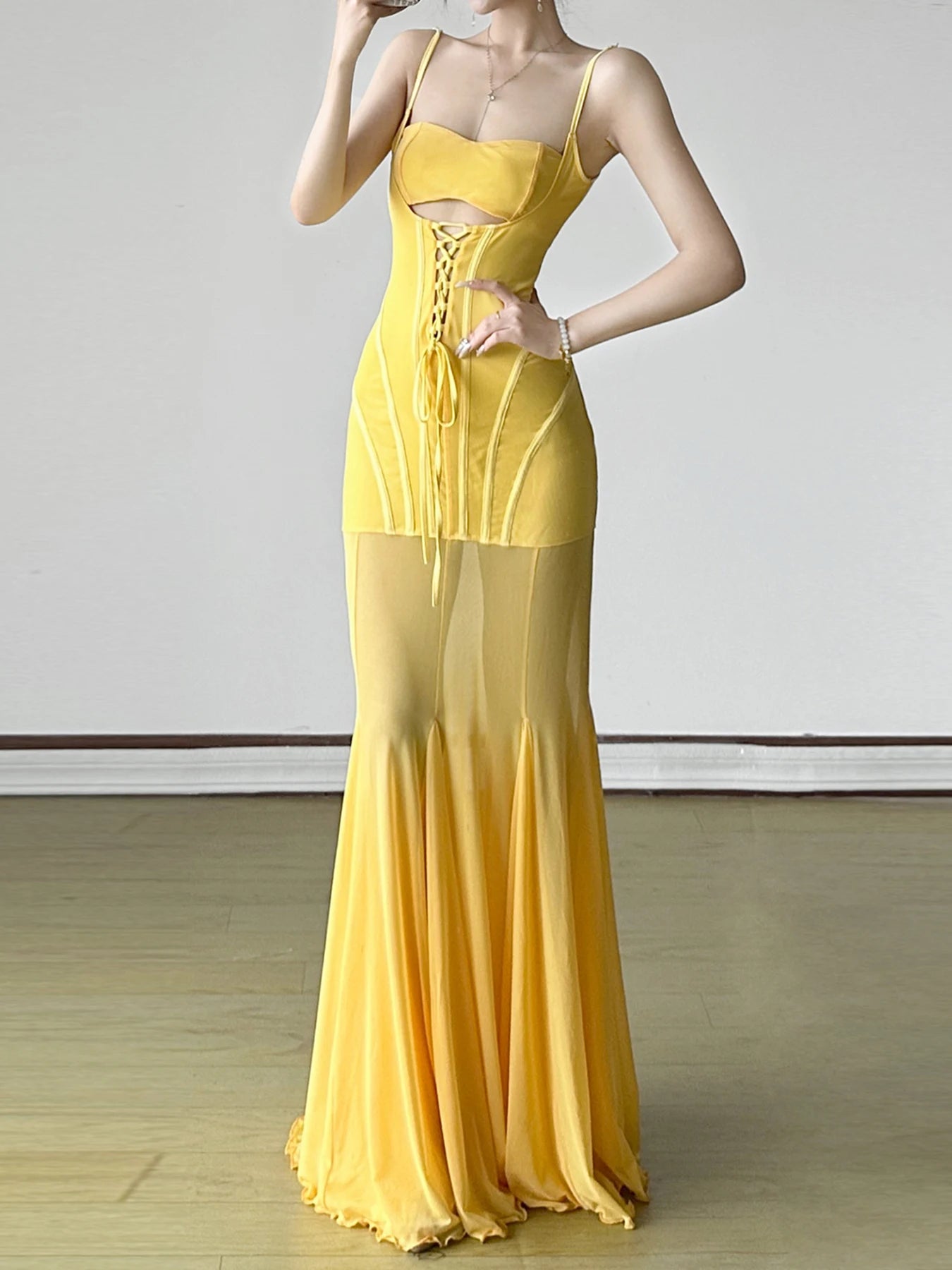 Hollow Out Trumpet Beach Style Slim Slash Neck Sleeveless Maxi Dresses