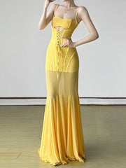 Hollow Out Trumpet Beach Style Slim Slash Neck Sleeveless Maxi Dresses