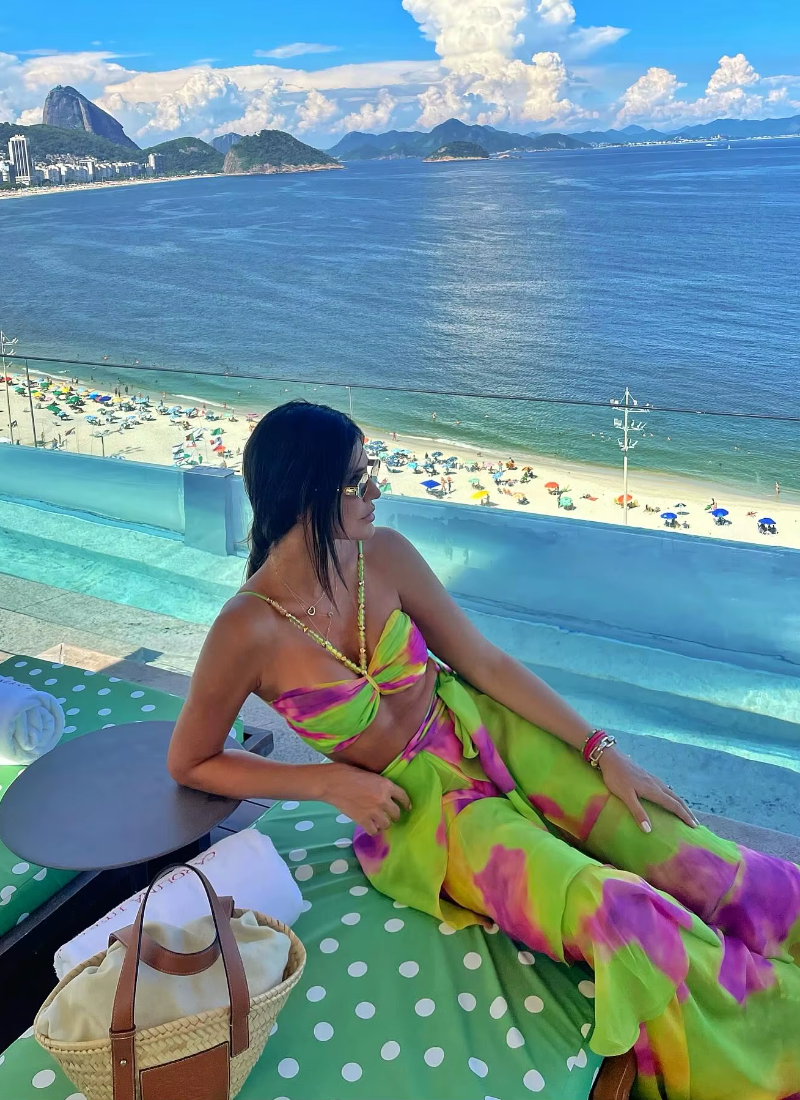 Hollow Out Wide Leg Print 2 Piece Bikini Set With Pants Pleated Bra High Waist Pants Suit