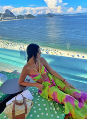 Hollow Out Wide Leg Print 2 Piece Bikini Set With Pants Pleated Bra High Waist Pants Suit