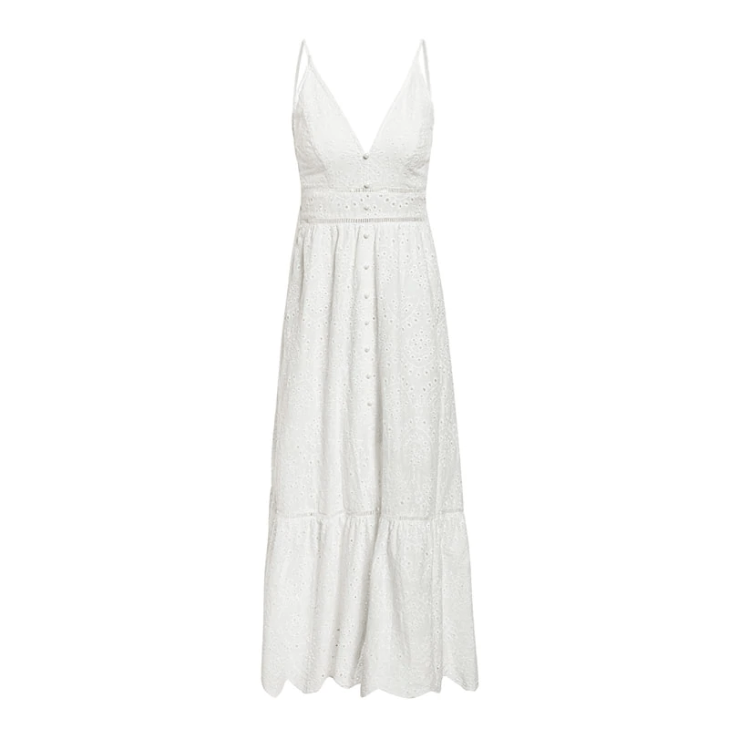 Hollow out embroidery maxi cotton dresses