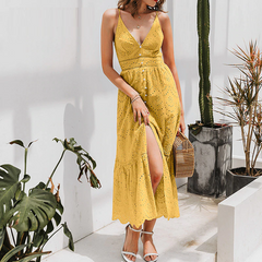 Hollow out embroidery maxi cotton dresses