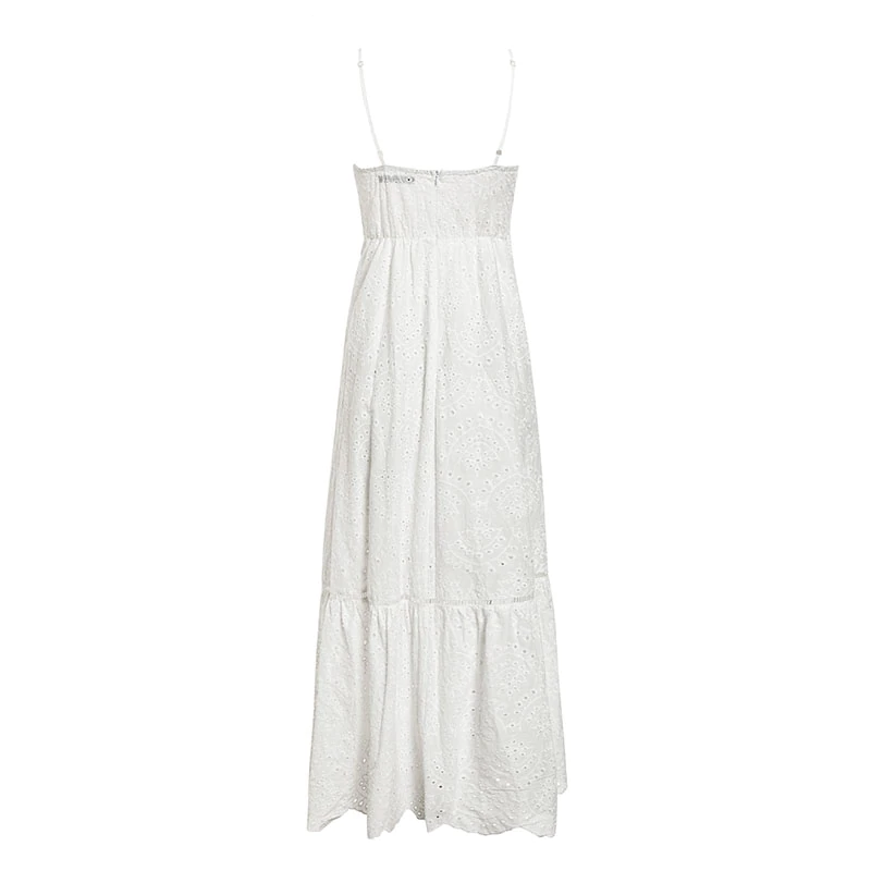 Hollow out embroidery maxi cotton dresses