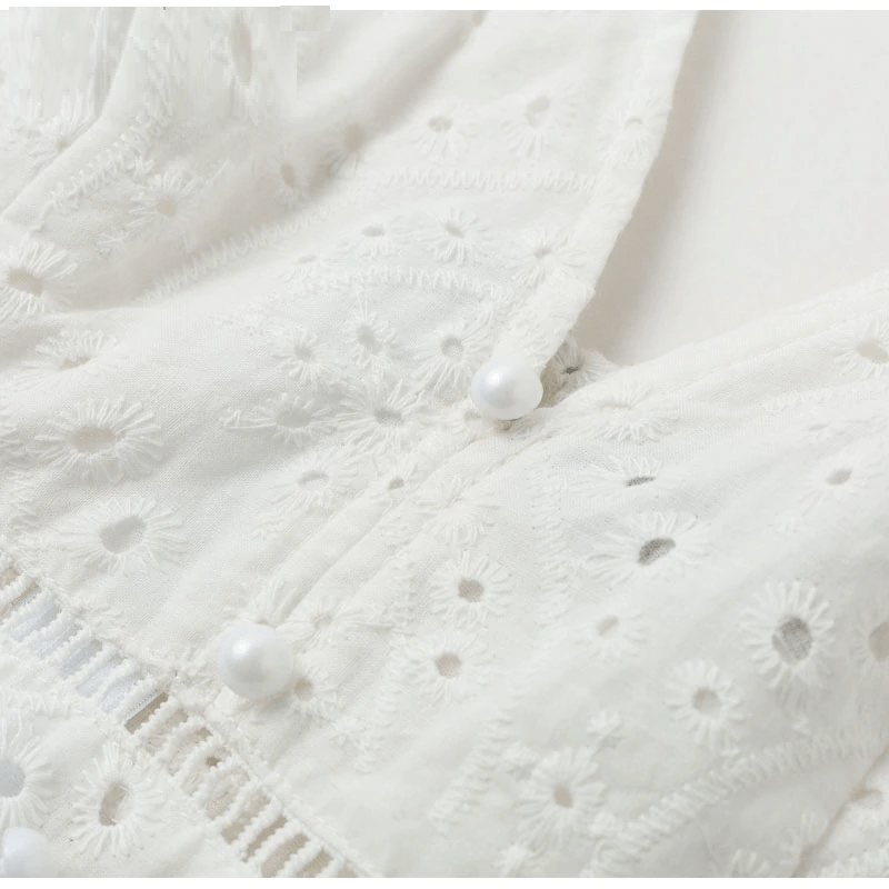 Hollow out embroidery maxi cotton dresses