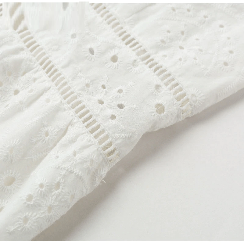 Hollow out embroidery maxi cotton dresses