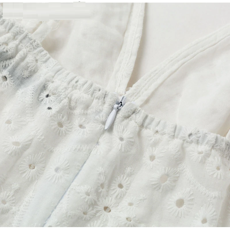 Hollow out embroidery maxi cotton dresses