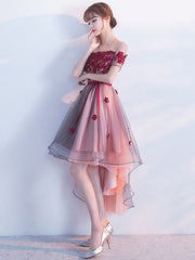 Off The Shoulder Lace Applique A Line Tulle Short Sleeve Prom Party Dress