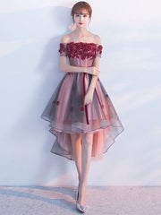 Off The Shoulder Lace Applique A Line Tulle Short Sleeve Prom Party Dress