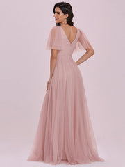 Homecoming V-Neck Backless Tulle Floor-Length Evening Dress