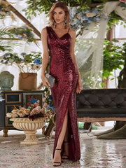 Homecoming V-Neck Sleeveless Split Front Sequined Dress