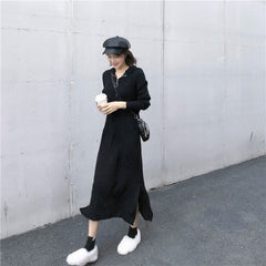 Hooded Zippers V-Neck Casual Straight Knitting Sweater Dress