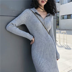 Hooded Zippers V-Neck Casual Straight Knitting Sweater Dress