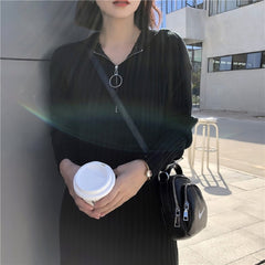 Hooded Zippers V-Neck Casual Straight Knitting Sweater Dress