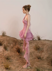 Intimate Halter Neck Ruffles Draped Sleeveless Pleat A-line Cocktail Slim Mini Dress