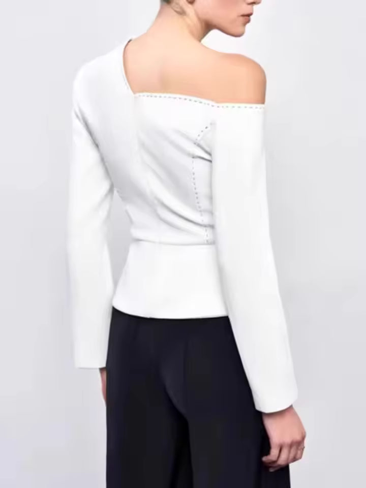 Irregular Off Shoulder Slim Fit Top High Waist Wide Leg Pants Sets